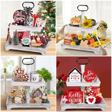 Eufrozy Rustic Tiered Tray Stand for Kitchen Decor