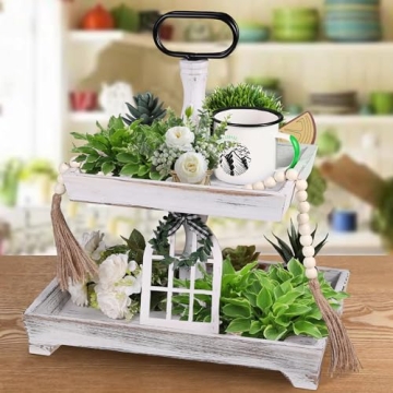 Eufrozy Rustic Tiered Tray Stand for Kitchen Decor
