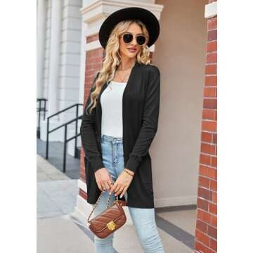 Women's Long Sleeve Soft Chunky Knit Sweater Open Front Cardigan Black XL