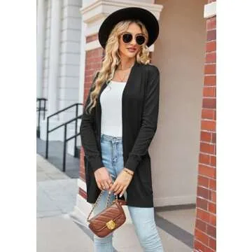 Women's Long Sleeve Soft Chunky Knit Sweater Open Front Cardigan Black XL