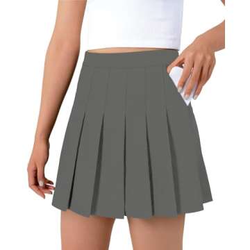 SANGTREE Grey Pleated Mini Skirt, Skater Skirt for Women, Plus Size Mini Skirt with 2 Pockets, Schoo...