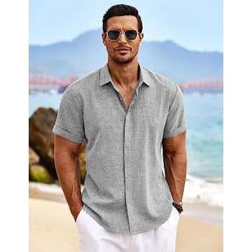 COOFANDY Men's Green Linen Shirt for Casual Summer Style