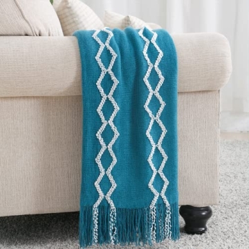 Soft Fluffy Chenille Fringe Throw Blanket 50" x 60" Teal