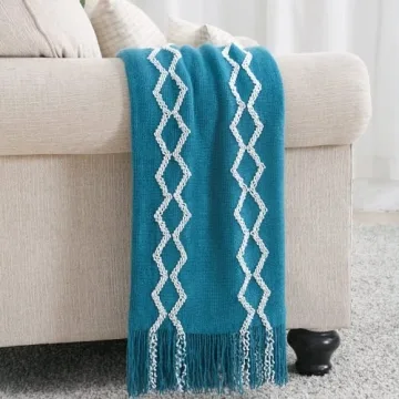 Soft Fluffy Chenille Fringe Throw Blanket 50" x 60" Teal