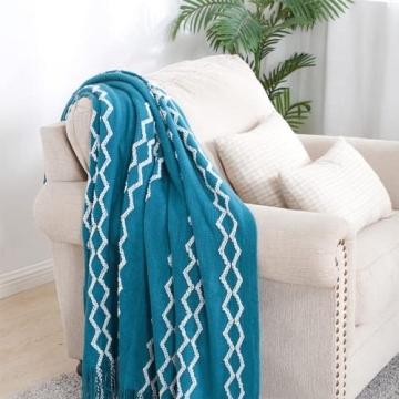 Soft Fluffy Chenille Fringe Throw Blanket 50" x 60" Teal