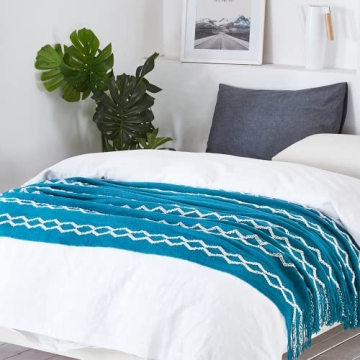 Soft Fluffy Chenille Fringe Throw Blanket 50" x 60" Teal