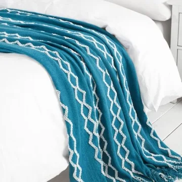 Soft Fluffy Chenille Fringe Throw Blanket 50" x 60" Teal