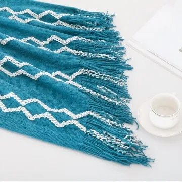 Soft Fluffy Chenille Fringe Throw Blanket 50" x 60" Teal