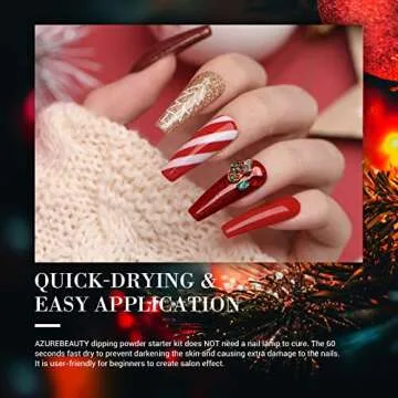 AZUREBEAUTY Dip Powder Nail Set, 6 Colors Glitter Red Green Silver Gold Nail Dipping Powder Starter Kit French Nail Art Sparkle Stunning Manicure Salon DIY No Need Nail Lamp Cured