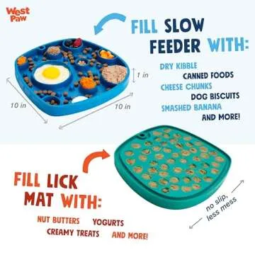 West Paw Seaflex Bubbles Feast Mat – All-in-One, Slow Feeder, Lick Mat – Encourages Foraging & Food Exploration - Engages Picky Eaters & Slow Feeding - Versatile – Easy to Clean, Non-Toxic - Tropic