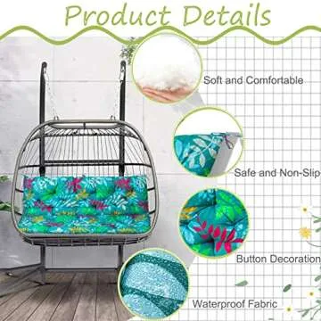 Replacement Cushions for Swing, Waterproof Porch Swing Cushion, 2-3 Seat Replacement Swing Seat Cushion with Backrest and Ties for Patio Backyard Porch Garden(Flower Color 40 * 60 in)