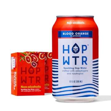HOP WTR Sparkling Hop Water Blood Orange 12 Pack, Sugar Free, Low Carb Non Alcoholic Drinks, NA Beer...