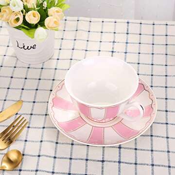 AWHOME Vintage Ceramic Teacup and Saucer Set 7 oz (Yellow Green Pink Blue)