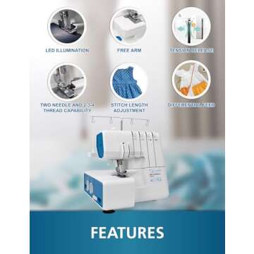 MILLEPUNTI Serger Overlock Sewing Machine with 1300 Stitches Per Min 2/3/4 Thread Adjustable Stitch Length Differential Feed Include Accessory Kit MLD42