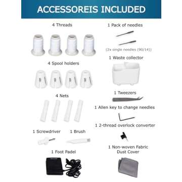 MILLEPUNTI Serger Overlock Sewing Machine with 1300 Stitches Per Min 2/3/4 Thread Adjustable Stitch Length Differential Feed Include Accessory Kit MLD42