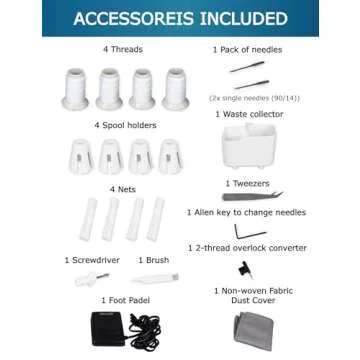 MILLEPUNTI Serger Overlock Sewing Machine with 1300 Stitches Per Min 2/3/4 Thread Adjustable Stitch Length Differential Feed Include Accessory Kit MLD42