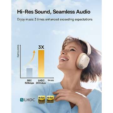 Baseus Active Noise Cancelling Headphones with 100H Playtime, LHDC Hi-Res Sound, Reduce Noise by Up ...