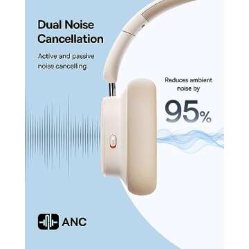 Baseus Active Noise Cancelling Headphones with 100H Playtime, LHDC Hi-Res Sound, Reduce Noise by Up to 95%, Spatial Audio, ENC Mics, 0.038s Low Latency, Bluetooth 5.3 Wireless Headphones - Bowie H1i