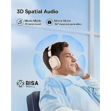 Baseus Active Noise Cancelling Headphones with 100H Playtime, LHDC Hi-Res Sound, Reduce Noise by Up to 95%, Spatial Audio, ENC Mics, 0.038s Low Latency, Bluetooth 5.3 Wireless Headphones - Bowie H1i