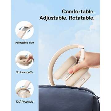 Baseus Active Noise Cancelling Headphones with 100H Playtime, LHDC Hi-Res Sound, Reduce Noise by Up to 95%, Spatial Audio, ENC Mics, 0.038s Low Latency, Bluetooth 5.3 Wireless Headphones - Bowie H1i