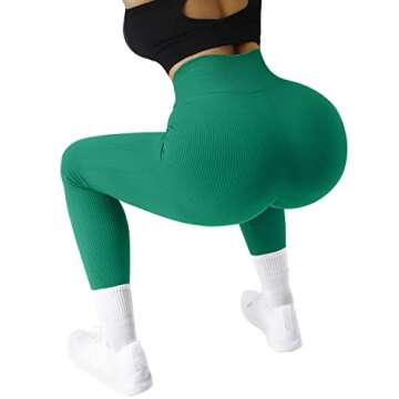 SUUKSESS Women Ribbed Seamless Leggings High Waisted Tummy Control Workout Yoga Pants (Jade Green, S)