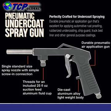 TCP Global Air Undercoating Spray Gun with Suction Feed Cup - Apply Sprayable Truck Bed Liner Coatin...
