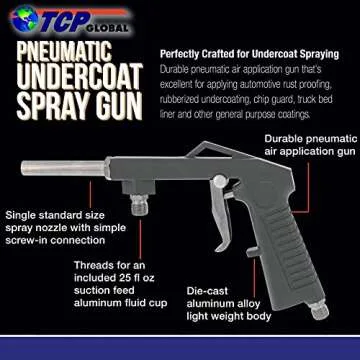 TCP Global Air Undercoating Spray Gun with Suction Feed Cup - Apply Sprayable Truck Bed Liner Coatin...