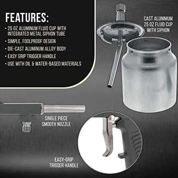 TCP Global Air Undercoating Spray Gun with Suction Feed Cup - Apply Sprayable Truck Bed Liner Coating, Rubberized Undercoat, Rust Proofing, Chip Guard Paint - Pneumatic Automotive Application Sprayer