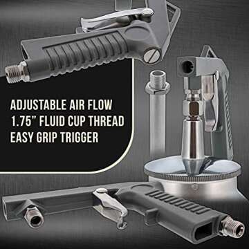 TCP Global Air Undercoating Spray Gun with Suction Feed Cup - Apply Sprayable Truck Bed Liner Coating, Rubberized Undercoat, Rust Proofing, Chip Guard Paint - Pneumatic Automotive Application Sprayer