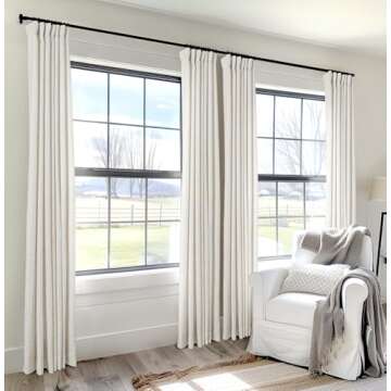 zeerobee Linen Curtains for Living Room/Bedroom Linen Curtains 108 Inches Long 2 Panels Set, Light F...