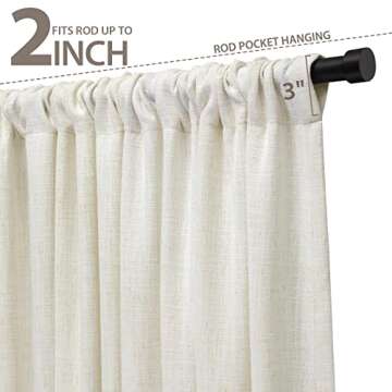 zeerobee Linen Curtains for Living Room/Bedroom Linen Curtains 108 Inches Long 2 Panels Set, Light Filtering Linen Drapes, Textured Natural Light Reducing Privacy Curtains, W50 x L108, Ivory