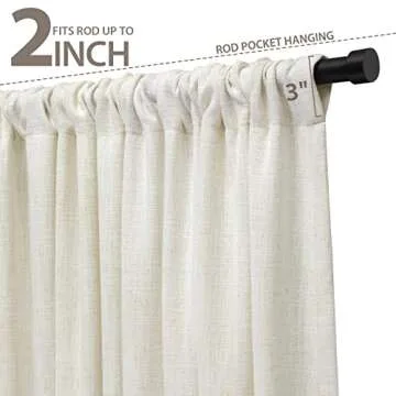 zeerobee Linen Curtains for Living Room/Bedroom Linen Curtains 108 Inches Long 2 Panels Set, Light Filtering Linen Drapes, Textured Natural Light Reducing Privacy Curtains, W50 x L108, Ivory