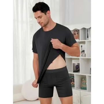 Sugsew Men's Lounge Wear Set with Underwear, Round-Neck Top and Short Sleep Pajama Set - Comfortable Loungewear for Men Black