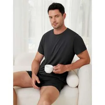 Sugsew Men's Lounge Wear Set with Underwear, Round-Neck Top and Short Sleep Pajama Set - Comfortable Loungewear for Men Black
