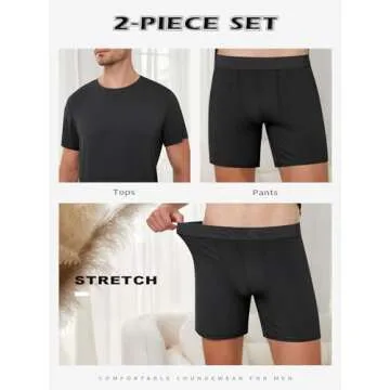 Sugsew Men's Lounge Wear Set with Underwear, Round-Neck Top and Short Sleep Pajama Set - Comfortable Loungewear for Men Black