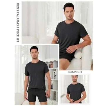 Sugsew Men's Lounge Wear Set with Underwear, Round-Neck Top and Short Sleep Pajama Set - Comfortable Loungewear for Men Black