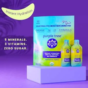Purple Tree Organic Electrolyte Hydration Packets, Pina Colada, Sugar Free, Daily IV Hydrate Packs f...