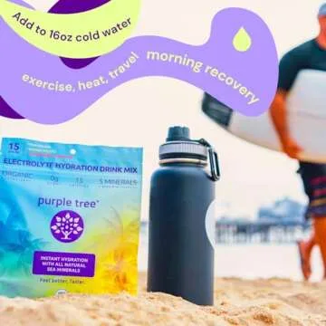 Purple Tree Organic Electrolyte Hydration Packets, Pina Colada, Sugar Free, Daily IV Hydrate Packs for Dehydration Relief, Rapid Rehydration, 15 Hydrating Liquid Sticks for Water