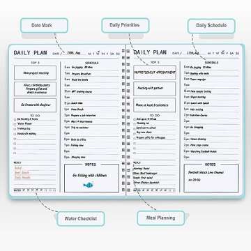 Daily Planner Notebook - Hourly Schedules Agenda Appointment Planner Undated with to-Do List,Meals,Notes 10"×7.3",Flexible PVC Hard Cover,Twin-Wire Binding