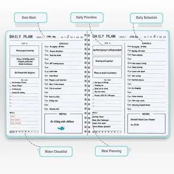 Daily Planner Notebook - Hourly Schedules Agenda Appointment Planner Undated with to-Do List,Meals,Notes 10"×7.3",Flexible PVC Hard Cover,Twin-Wire Binding
