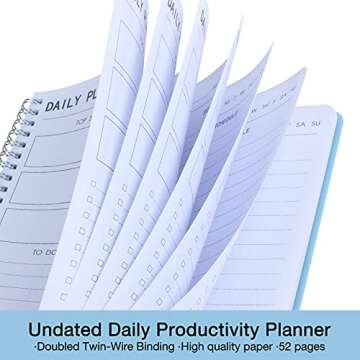 Daily Planner Notebook - Hourly Schedules Agenda Appointment Planner Undated with to-Do List,Meals,Notes 10"×7.3",Flexible PVC Hard Cover,Twin-Wire Binding