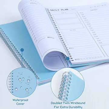 Daily Planner Notebook - Hourly Schedules Agenda Appointment Planner Undated with to-Do List,Meals,Notes 10"×7.3",Flexible PVC Hard Cover,Twin-Wire Binding