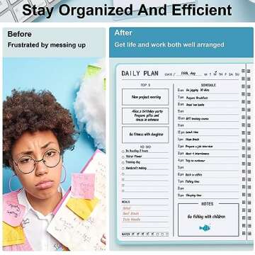 Daily Planner Notebook - Hourly Schedules Agenda Appointment Planner Undated with to-Do List,Meals,Notes 10"×7.3",Flexible PVC Hard Cover,Twin-Wire Binding