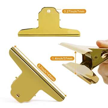 Coideal Gold Metal Bulldog Paper Clips, 3 Pack Stainless Steel Large Bull Clips Clamps for Drawing Board, Home Kitchen Office (5 7/10 Inch)