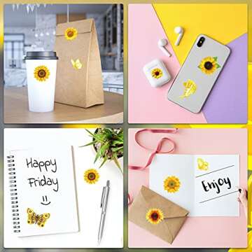 242 Pieces Sunflowers Stickers PVC Yellow Flowers Butterfly Decal Waterproof Daisy Floral Decals for Home Classroom Reward Laptop Planner Calendar Scrapbooking Crafting, 8 Sheets