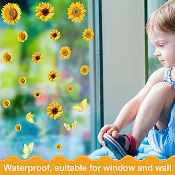 242 Pieces Sunflowers Stickers PVC Yellow Flowers Butterfly Decal Waterproof Daisy Floral Decals for Home Classroom Reward Laptop Planner Calendar Scrapbooking Crafting, 8 Sheets