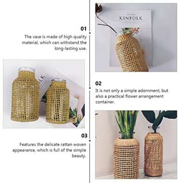 VORCOOL Rattan Woven Vase for Rustic Home Décor