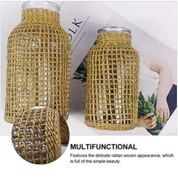 VORCOOL Rattan Woven Vase for Rustic Home Décor