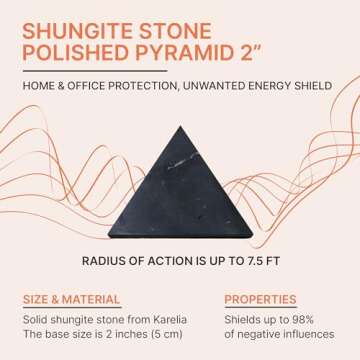 Shungite Protection Polished Pyramid 2" (5 cm) | Authentic Shungite Stone Blocker Pyramid 2 inches (...