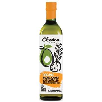 Chosen Organic Avocado, Coconut & Safflower Oil 25.4 oz. for High-Heat Frying Baking Cooking, 490° ...
